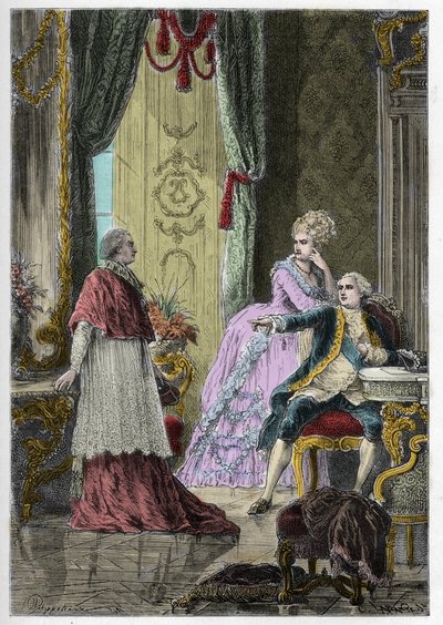 Affare della Collana della Regina (1785-1786): Cardinale Louis Rene Edouard de Rohan davanti a Re Luigi XVI e Regina Maria Antonietta da Anonymous Anonymous