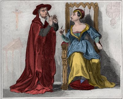 Agnese Sorel (1422-1450) (Signora di Beaute sur Marne) con un cardinale. Incisione del 1859 in 