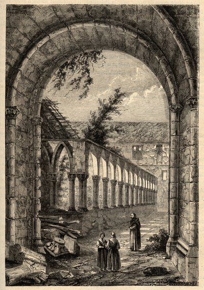 Antico chiostro del Convento dei Cordeliers o di San Francesco di Quimper (Finistere) - incisione in 