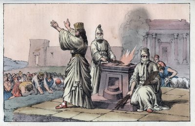 Antica civiltà persiana: magi, sacerdoti ufficiali e discepoli di Zarathustra (Antico Oriente, Persiani: Magi) - incisione da "Usi e Costumi di Tutti i Popoli dell
