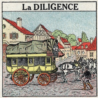 Trazione animale: la diligenza. Illustrazione anonima del 1925. Collezione privata. da Anonymous Anonymous