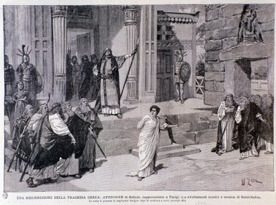 Antigone condannata a morte. Scena dalla commedia Antigone, con musica di Camille Saint-Saens, rappresentata a Parigi da Anonymous Anonymous