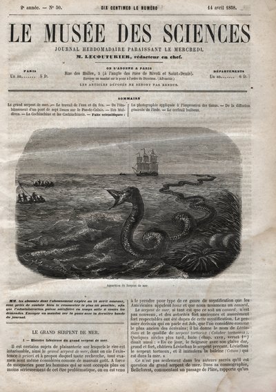 Apparizione del serpente marino. Incisione del 1858. Uno dei 