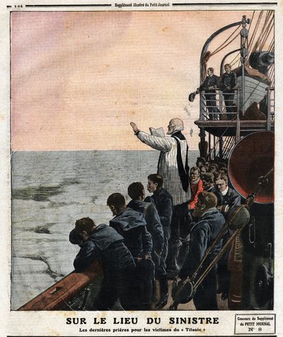 Sul luogo del disastro, le ultime preghiere per le vittime del Titanic. Durante il viaggio inaugurale da Southampton a New York, il transatlantico britannico Titanic ha colpito un iceberg nella notte del 14 aprile da Anonymous Anonymous