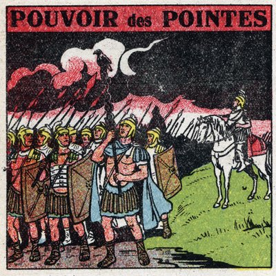 Elettricità atmosferica: i legionari romani scoprono che la punta delle loro vanghe sembra accendersi durante una tempesta. Illustrazione anonima del 1925. Collezione privata. da Anonymous Anonymous