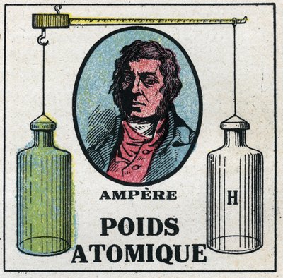 Atomi: Il peso atomico di Andre Marie Ampere (1775-1836). Illustrazione anonima del 1925. Collezione privata. da Anonymous Anonymous