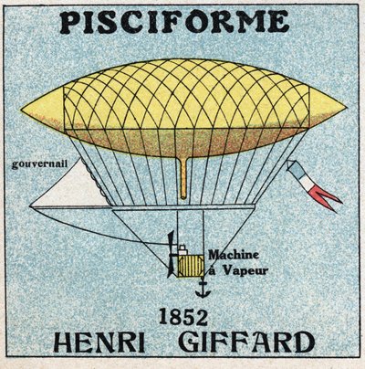 Palloni: involucro pisciforme di Henri Giffard (1825-1882) nel 1852. Illustrazione anonima del 1925. Collezione privata. da Anonymous Anonymous