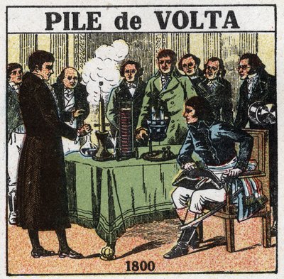 Batterie e accumulatori: Alessandro Volta (1745-1827) presentò nel 1801 al console Napoleone Bonaparte (1769-1821) all