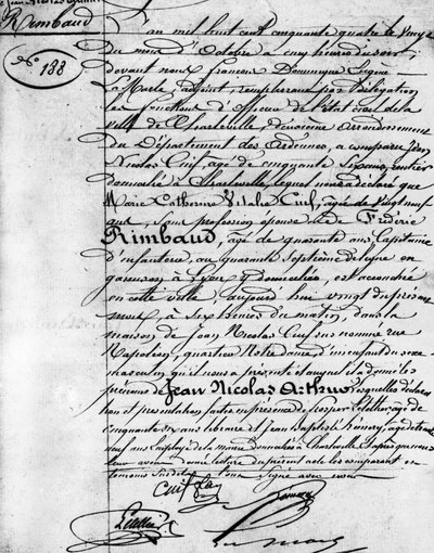 Certificato di nascita di Arthur Rimbaud (1854-1891), poeta francese Charleville, Museo Rimbaud. da Anonymous Anonymous