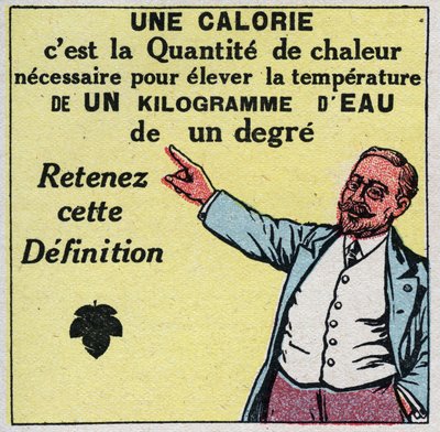 Calorimetria: una caloria è la quantità di calore necessaria per aumentare la temperatura di un chilogrammo di acqua di un grado. Illustrazione anonima del 1925. Collezione privata. da Anonymous Anonymous