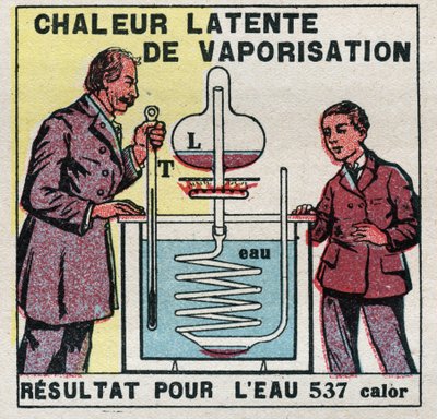 Calorimetria: il calore latente di vaporizzazione misurato dal calorimetro di Marcellin Berthelot (1827-1907). Illustrazione anonima del 1925. Collezione privata da Anonymous Anonymous