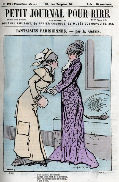 Caricatura sulle coppie parigine. Due donne che parlano dell