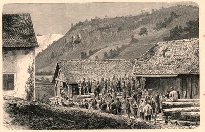 Celebrazione del culto cattolico a Saint Ursanne in Svizzera nel 1874, dopo una fotografia. Incisione in 