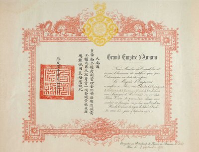 Certificato di Onore della Sapeque a Kim Tien soldato di 1ª Classe dell