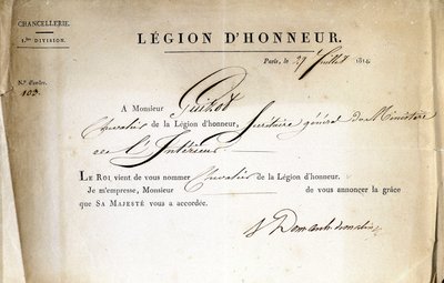 Certificato di consegna della Legion d