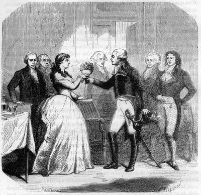Charles François du Perier dit Dumouriez (1739-1823), generale francese con Madame Roland (Manon Roland) (1754-1793) - Incisione in "Histoire des Girondins" di Alphonse de Lamartine (1790-1869) 1865-1866 - Collezione privata da Anonymous Anonymous