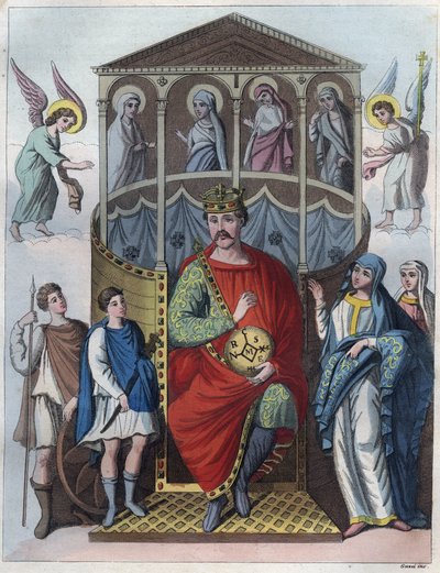 Carlo il Calvo, Re di Francia Occidentale, Italia e Imperatore del Sacro Romano Impero, 823 - Ritratto di Carlo II il Calvo, Re di Francia, incisione da "Usi e Costumi di Tutti i Popoli dell