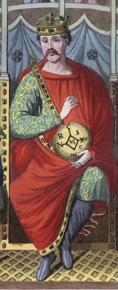 Carlo il Calvo, Re di Francia Occidentale, Italia e Imperatore del Sacro Romano Impero - incisione da 