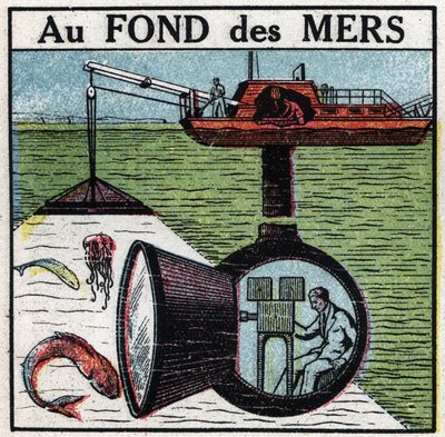 Cinematografo: riprese di un film sul fondo dei mari. Illustrazione anonima del 1925. Collezione privata. da Anonymous Anonymous