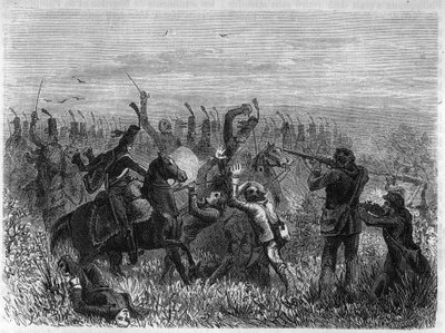 Distruzione completa dei Vandeani: Battaglia di Savenay nel dicembre 1793. Incisione del 1866 in “Histoire de la Revolution francaise” di Adolphe Thiers da Anonymous Anonymous