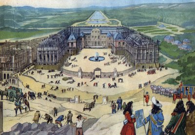 Costruzione del castello di Versailles nel 1678 secondo i piani di Jules Hardouin Mansart in primo piano Re Luigi XIV da Anonymous Anonymous