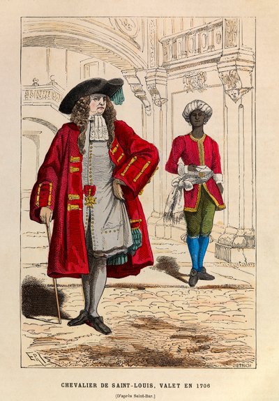 Costume di un cavaliere di San Luigi accompagnato dal suo valletto nel 1706 (regno di Luigi XIV) da Anonymous Anonymous
