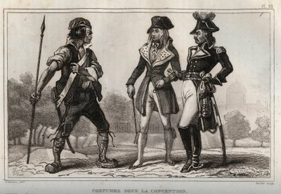Costumi sotto la Convenzione. Incisione del 1859 in "Le Monde. Storia di tutti i popoli dai tempi più remoti ai giorni nostri" di M. E. de Lostalot-Bachoue. Collezione privata da Anonymous Anonymous