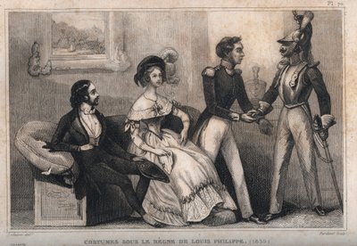 Costumi sotto il regno di Luigi Filippo (1839). Incisione del 1859 in "Le Monde. Storia di tutti i popoli dai tempi più remoti ai giorni nostri" di M. E. de Lostalot-Bachoue. Collezione privata da Anonymous Anonymous