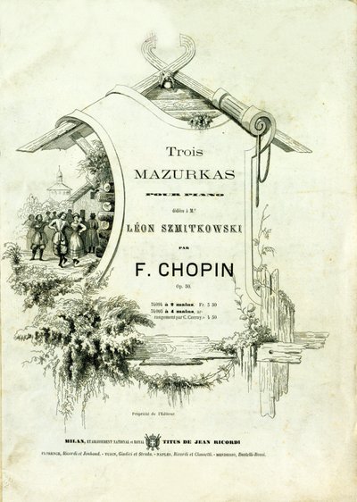 Copertina di "Tre mazurche per pianoforte, Opus 50" dedicate a Leon Szmitkowski composte da Frederic Chopin (1810-1849). da Anonymous Anonymous