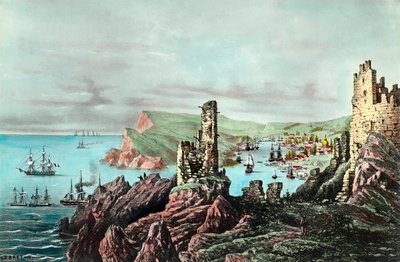Guerra di Crimea: vista del porto di Balaklava in Crimea. Incisione intorno al 1854-1855. Collezione privata da Anonymous Anonymous