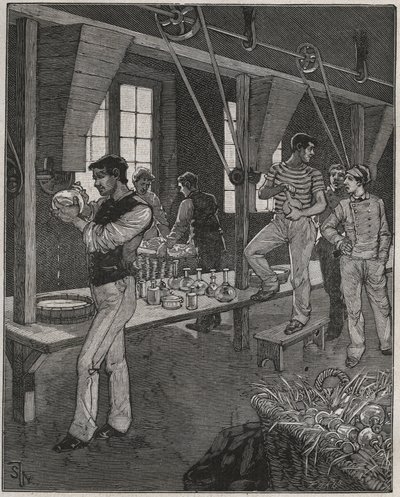 Laboratorio di incisori di cristallo in Francia nel XIX secolo. Incisione del 1885 in 