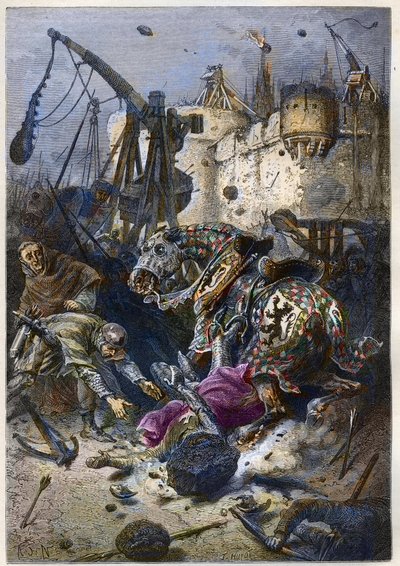 Morte di Simone IV di Montfort (1150-1218) aristocratico francese, all