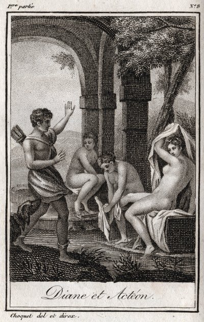 Diana e Atteone. Diana sorpresa nel bagno dal cacciatore Atteone. Incisione del 1819 in 