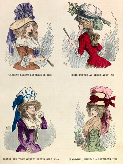 Diversi stili di cappelli nel 1789 durante la Rivoluzione Francese - collezione privata da Anonymous Anonymous