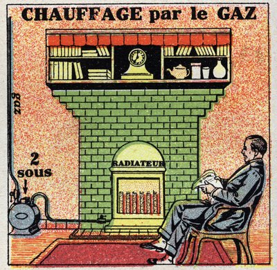 Riscaldamento domestico: riscaldamento a gas. Illustrazione anonima del 1925. Collezione privata. da Anonymous Anonymous