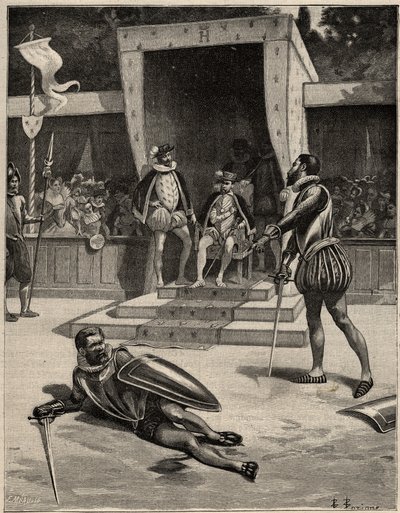 Duello tra Francois de Vivonne de la Chataigneraie e Guy de Chabot, Barone de Jarnac a Saint Germain en Laye, Francia 10 luglio da Anonymous Anonymous