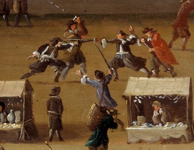 Scena di duello al Pont Neuf a Parigi nel XVII secolo (dettaglio) da Anonymous Anonymous