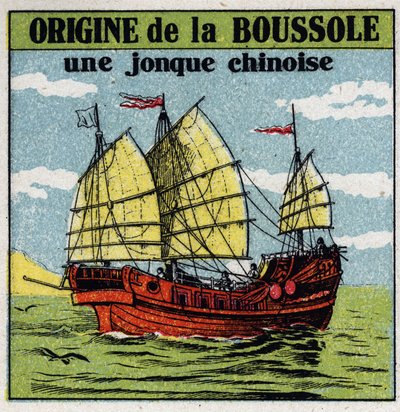 Magnetismo terrestre: antica giunca cinese che utilizza la prima bussola. Illustrazione anonima del 1925. Collezione privata. da Anonymous Anonymous