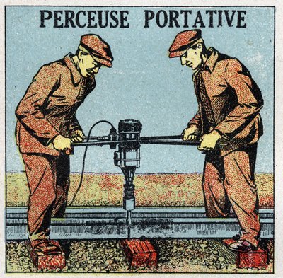 Strumenti elettrici: trapano portatile. Illustrazione anonima del 1925. Collezione privata. da Anonymous Anonymous