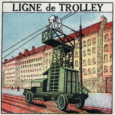 Tram elettrici: una linea di filobus. Illustrazione anonima del 1925. Collezione privata. da Anonymous Anonymous