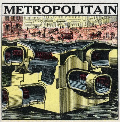 Tram elettrici: sezione trasversale del suolo di Parigi che mostra le linee della Metropolitana. Illustrazione anonima del 1925. Collezione privata. da Anonymous Anonymous