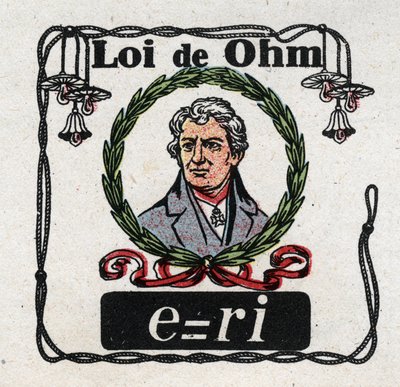 Unità elettriche: la legge di Ohm del fisico George Simon Ohm (1787-1854). Illustrazione anonima del 1925. Collezione privata. da Anonymous Anonymous