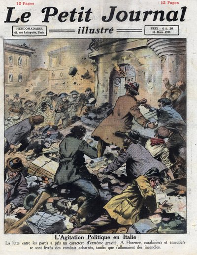 Tumulti a Firenze tra comunisti e fascisti il 27 febbraio. Intervento dei carabinieri. Illustrazione tratta da “Le petit journal” del 13/03/1921. Collezione privata da Anonymous Anonymous