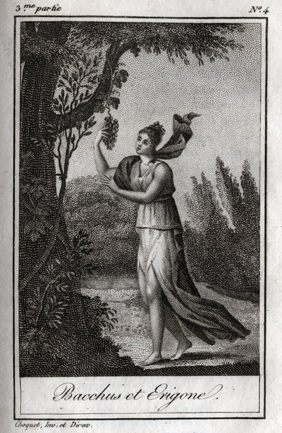 Erigo e Bacco, Incisione del 1819 in “Lettres à Emilie sur la mythologie” di Charles Albert Demoustier (1760-1801). Collezione privata da Anonymous Anonymous