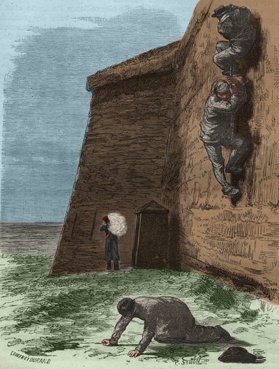 Fuga dal Bagne di Rochefort nel XIX secolo. Incisione in "Histoire des bagnes depuis leur création à nos jours" (1877) di Pierre Zaccone (1817-1895). Collezione privata da Anonymous Anonymous