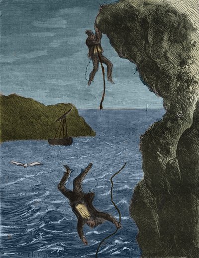 Fuga di due forzati dal bagno penale di Belle-Ile-en-Mer nel XIX secolo. Incisione in “Histoire des bagnes depuis leur création à nos jours” (1877) di Pierre Zaccone. Collezione privata. da Anonymous Anonymous