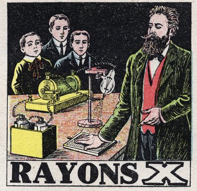 Etere (materiale): Raggi X scoperti dal fisico tedesco Wilhelm Conrad Roentgen o Röntgen (1845-1923). Illustrazione anonima del 1925. Collezione privata. da Anonymous Anonymous