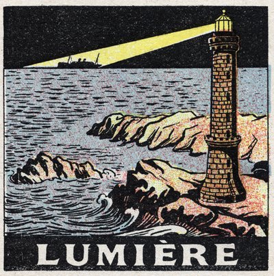 Etere (materiale): la luce di un faro nella notte. Illustrazione anonima del 1925. Collezione privata. da Anonymous Anonymous