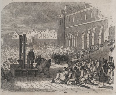 Esecuzione al Bagne di Brest di Joseph Bordelet. Incisione in "Histoire des bagnes depuis leur création à nos jours" (1877) di Pierre Zaccone (1817-1895). Collezione privata da Anonymous Anonymous