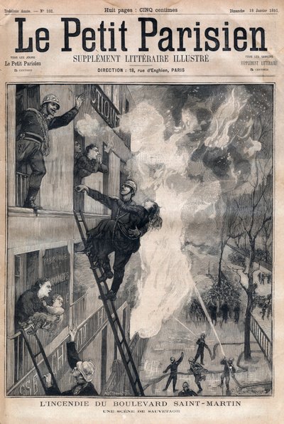 Pompiere di Parigi: scena di salvataggio durante l